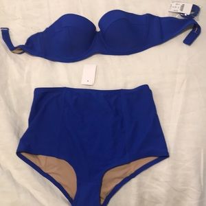 J Crew high waisted blue bikini set